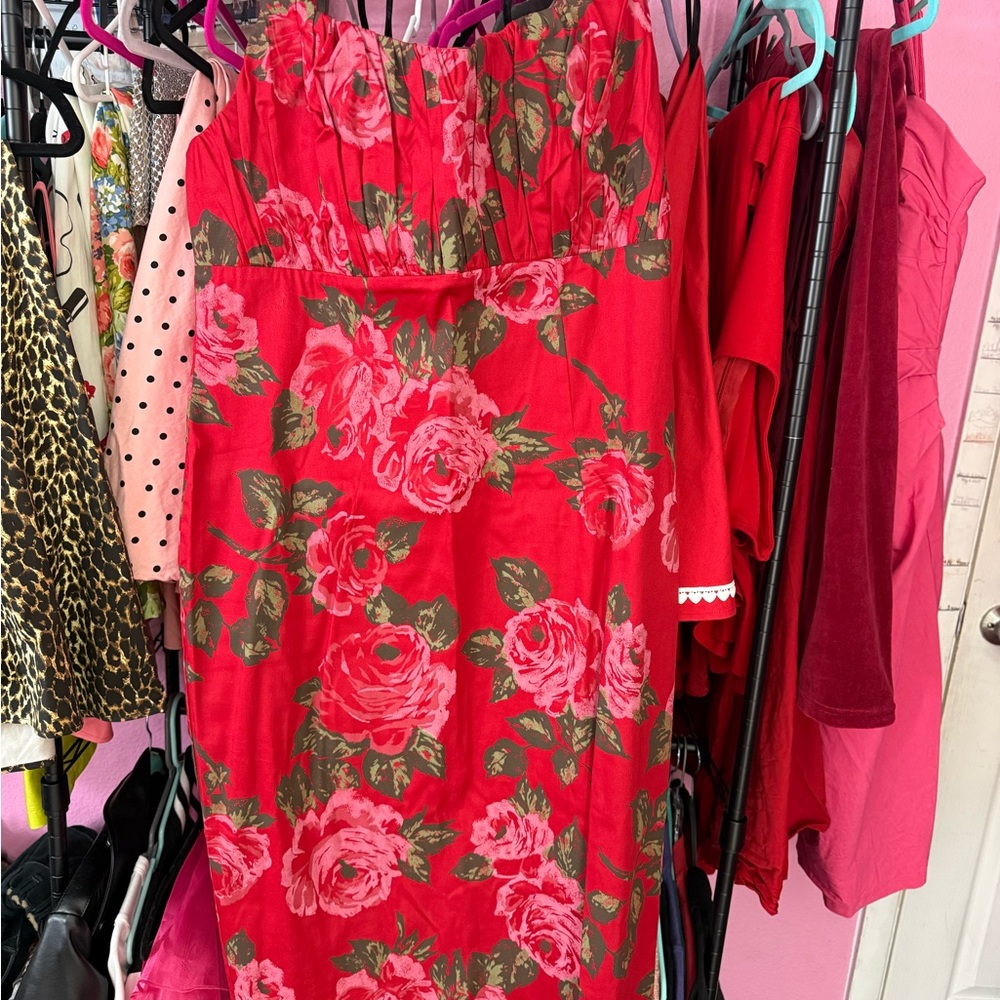 Floral Red Dress